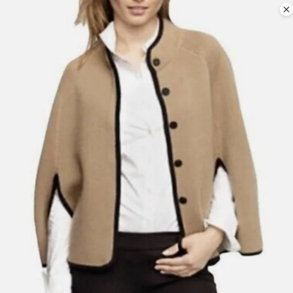 J Crew Merino Wool Poncho Tan and Black
